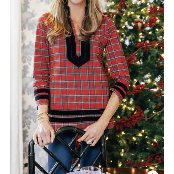 NEW SAIL TO SABLE red tartan print tunic in red tartan - Picture 1 of 3